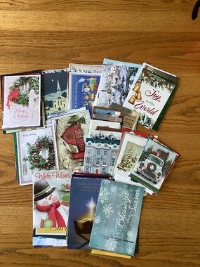 130+ Assorted Holiday Greeting Card Fronts - Red, Green, White